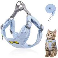 FELIXLEO Katzen-Halsband Katzenleine Set Polyester verstellbar Geschirr mit Leine Blau S