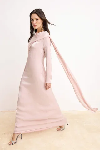 Rosa, flaches, langes, schickes/abendliches A-Linien-Kleid für Damen