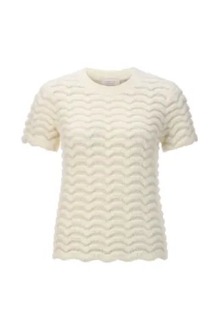 Rich & Royal - Short Sleeve Crew Neck zig zag Yarn Mix pearl white - Gr. - S