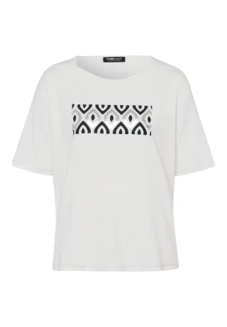 FRANK WALDER - Kurzarmshirt LOVE AT FIRST SIGHT mit geometischem Motiv weiss/ink - Gr. - 46