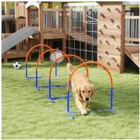 PawHut Agility-Hürde 4-teilges Steckhürdenset für ältere Hunde, PE, ABS, Hunde-Agility-Trainingsgeräte (4-tlg) Blau+Orange 88 x 64 x 95 cm
