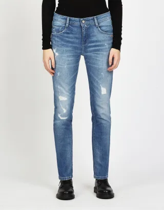 GANG Damen Jeans 94AMELIE - relaxed fit Jeans destroyed blue auth.