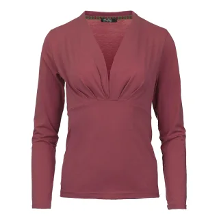 Lachsfarbenes langärmeliges Faux Wrap Top aus nachhaltigem Stretch-Jersey-Stoff