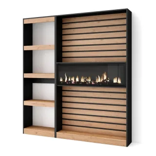 Skraut Home Regal, Eiche, Schwarz, Holzwerkstoff, Rechteckig,Rechteckig, 170x186x25 cm, Wohnzimmer, Regale