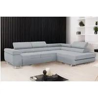 Goldstoff Ecksofa mit Schlaffunktion & Bettkasten - hochwertiges Sofa, Couch mit Schlaffunktion für Wohnzimmer - Schlafsofa - Eckcouch, Eckcouch mit praktischem Bettkasten in grau