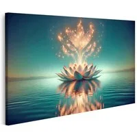 islandburner Leinwandbild Leuchtende Lotusblüte auf ruhigem Wasser Funkelnder Sternenb Bilder