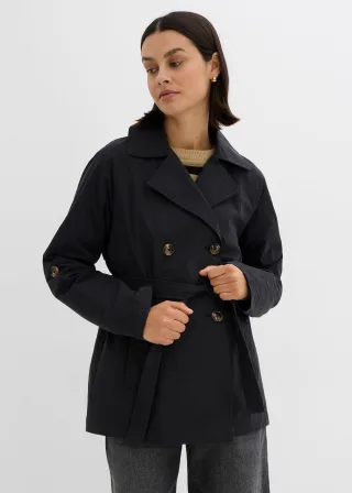 bonprix kurzer Trenchcoat, schwarz, Gr.38, Eleganter kurzer Trenchcoat, 65% Baumwolle