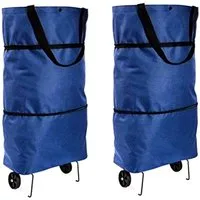 HAC24 Einkaufstrolley 2x 2in1 Einkaufstasche und Einkaufsroller Trolley Tragetasche, 26 l, Blau mit Einklappbare Räder mit Standfüße