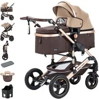 Daliya® Kombi-Kinderwagen BAMBIMO 2in1 Kinderwagen & Buggy, Babywanne und Sportsitz, Alu-Rahmen, (Grundausstattung für Babys, 9-tlg), Großer Einkaufskorb, Federung, weiche Matratze, Belüftungssystem