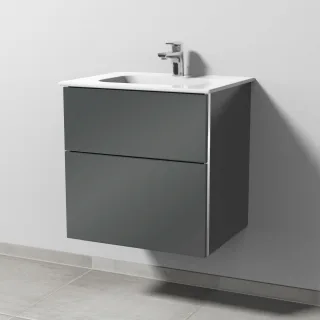 Sanipa 3way Keramik-Set Design Keramik-Waschtisch und Unterbau mit 2 Auszügen, Anthrazit-Glanz BS47979