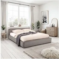 IDIMEX Polsterbett CURSIO, Doppelbett 140x200 cm mit Lattenrost in Cord-Optik Grau