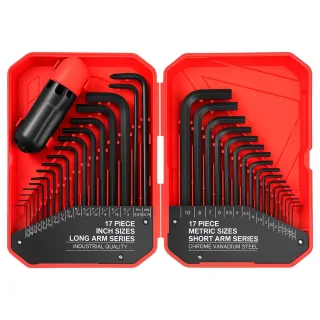 Heat-Treated Steel Allen Wrench Set 35-Piece SAE and Metric Hex Keys Black-Oxide Finish Torque Handle High Leverage Long