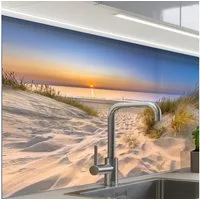 KitchenYeah Küchenrückwand selbstklebend Düne - Sonnenuntergang - Horizont - Strand - Gras, (1-tlg), Spritzschutz, Küche, Rückwand, Küchenwand, Küchenfront, 80x60 cm