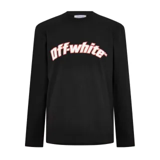 Off White - T-Shirt für Herren, Rundhalsausschnitt, Langärmlig (Schwarz)