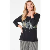 GOLDNER Print-Shirt Edles Shirt mit Frontdruck, 3/4-Arm Gemustertes Design und eleganter U-Boot-Ausschnitt