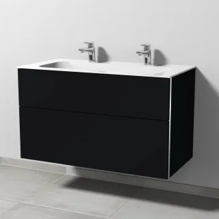Sanipa 3way Keramik-Set Finion Keramik-Doppelwaschtisch und Unterbau mit 2 Auszügen, Schwarz-Matt BS40308