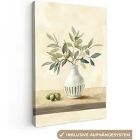 OneMillionCanvasses® Leinwandbild Vase - Keramik - Olivenzweige, Fotodruck (1 St), Leinwand Canvas Wandbild, Wanddekoration 20x30 cm