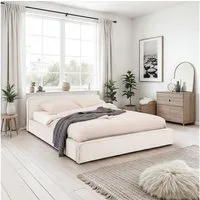 IDIMEX Polsterbett CURSIO, Doppelbett 140x200 cm mit Lattenrost in Cord-Optik Cremeweiß