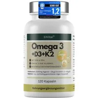 Omega 3 + D3 & K2 Kapseln aus Algenöl, hochdosiert & vegan, 120 Stück Kapseln, 183 g