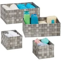 relaxdays Aufbewahrungskorb Flechtoptik 4er Set, grau
