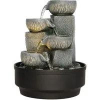 Dehner Zimmerbrunnen Nalani, LED-Beleuchtung, Höhe ca. 27 cm, Ø 21.5 cm, Polyresin, grau, beruhigendes Wasserspiel mit sanftem, warmweißen Licht
