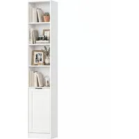 Homfa Bücherregal mit 6 Ebenen Bücherschrank Standregal mit Tür Eckregal weiß, Hochschrank, Billy Regal für Wohnzimmer Homeoffice Bad, 35x24x186,4 cm