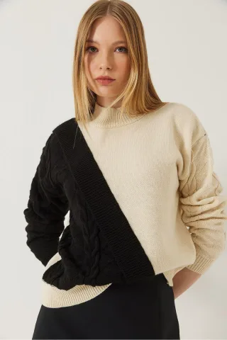 Gemusterter Halbturtleneck Rippstrickpullover