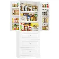 Homfa Mehrzweckschrank Küchenschrank Vorratsschrank Buffetschrank Speiseschrank mit 8 Türregalen, 2 Schubladen, 60x40x150cm