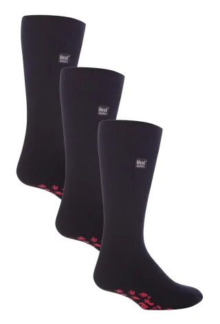 Wärmehalter - 3 Paar Multipack Herren Pantoffelsocken mit Griffen für den Winter | dicke, rutschfeste Thermosocken für drinnen - Schwarz / Rot