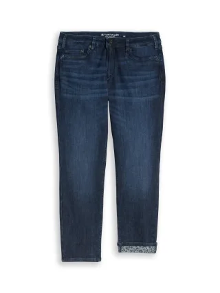 Tom Tailor - Plus Size - TTPLUS SLIM Jeans mit Leo-Print im Umschlag dark blue denim - Gr. - 46