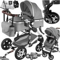 tectake Kombi-Kinderwagen 2-in-1 Kinderwagen, 0–36 Monate, bis 15 kg, klappbar, 5-Punkt-Gurt, (Babywagen Mats), Alurahmen, Bremse, Schutzbügel, Verdeck, Fußsack, Korb, Regenhaube