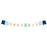 partydeco Wimpelkette, Girlande Banner Baby Boy 15x160cm blau