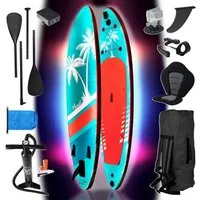 BRAST SUP-Board mit LEDs Aufblasbares Stand up Paddling Set - 320x81x15cm, 5 Jahre Garantie inkl. Sonderzubehör, (2in1 Paddel Kajak-Sitz Action-Cam-Halterung, Beleuchtung mit 10 Farben), Fußschlaufe Paddel Pumpe Rucksack