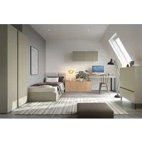 Deine Möbel 24 Jugendzimmer-Set LIBU A Kinderzimmer-Set Kindermöbel für Kinder Jugendliche, (Set, 5-tlg., inkl. Kleiderschrank Bett Wandregal Schreibtisch Kommode), LIBU-Kollektion Beige Eukalyptus Eiche 3+13+12+10+9