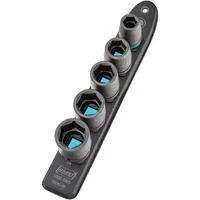 SmartRail 1/2" Schlag-, Maschinenschrauber-Einsatz-Satz Sechskant, 5-teilig, Steckschlüssel schwarz, SW 13 - SW 24, kurz