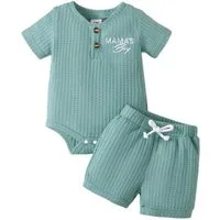 Gluckids Shirt & Shorts Kurzarm-Outfit für Jungen, Strampler und Shorts, aus Waffelstrickstoff (Set, 2-tlg) Sommer Stickerei Babykleidung, lässig, für Alltag, Hause, Ausflüge