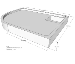 Neuesbad Wannenträger für Bette Corner 120x90x3,5 Viertelkreis SD22771
