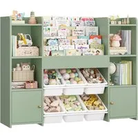 Homfa Kinderregal, Kinderbücherregal Spiegelregal mit 6 Boxen rosa 119x29x94 cm grün