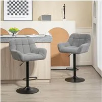HOMCOM Barhocker Küchenstühle mit Kunstleder, Lehne und Fußstütze für Bartheke (Bistrohocker, 2 St., Barstuhl), Grau 57,5 x 52,5 x 93-114 cm