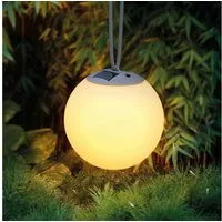 IC Gardenstyle LED Solarleuchte Hängende Solar Kugelleuchte, ca. Ø 20 cm, LED fest integriert, warmweiß und RGB mit automatischem Farbwechsel, Solarlampe in Milchglas-Optik