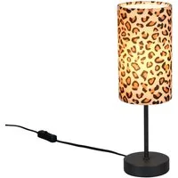 Reality Leuchten LED Nachttischlampe mit Stoffschirm Leopardenmuster H 36,5cm, Dimmfunktion, LED wechselbar, warmweiß, ausgefallen-e coole besondere Tischlampe Fensterbank Jugendzimmer