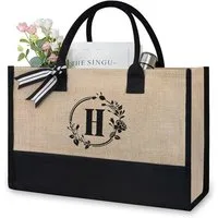 OKWISH Einkaufsshopper Personalisierte Initialen Tragetasche Strandtasche Damen Groß, 21 l, für Freizeit Arbeit Business Schule Büro Party Spaziergang