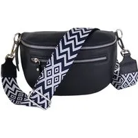 MIRROSI Bauchtasche Damen, Echtleder, Leder, Made in Italy, Umhängetasche, Brusttasche, (Schultertasche für jeden Anlass (1 Tasche & 2 Gurt), Mit zwei Reißverschlüssen, 27x14,5x8cm, BOHO Style), Navy Braun Crossbody Bag, gemusterten& verstellbaren Sc