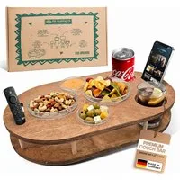 PEGSEN Servierplatte Couchbar Snackbox mit 4 Snackschalen Couch Tablett, Birkenholz, (Set, 5-tlg., 4x Glasschalen), Getränke & Snacks stehen stabil