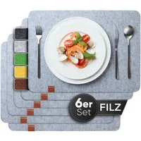 Loco Bird Platzset Tischset aus Filz, 6er Set Rechteckig, Platzsets 44x32 cm, (Tischset in hellgrau), abwischbare Tischuntersetzer Platzdeckchen