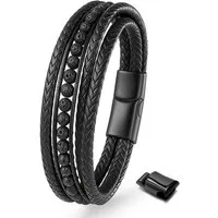 UNIQAL.de Lederarmband DELUXE – elegantes Unisex Natursteinarmband aus Echtleder (geflochten mit Magnetverschluss & Verlängerungsglied, edel, handgefertigt, hochwertig & perfekt als Geschenk), – deutsche Marke, registrierter Händler
