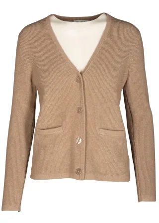 CLARINA - V-Cardigan, 1/1 Arm, uni sand mel. - Gr. - 42