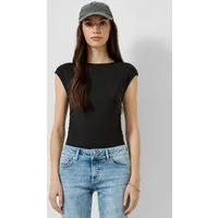 QS Kurzarmshirt T-Shirt Schmales T-Shirt mit Raffung