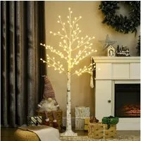 HOMCOM LED Baum Birkenbaum mit 120 Warmweiß, Weihnachtsbaum für Weihnachten, Dimmfunktion, LED wechselbar, Warmweiß, für Party, Geburtstag, Hochzeit IP44 weiß
