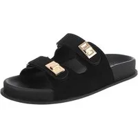 Ital-Design Damen Slipper mit Schnallen und Komfortsohle Pantolette (91742291) Flach Pantoletten in Schwarz